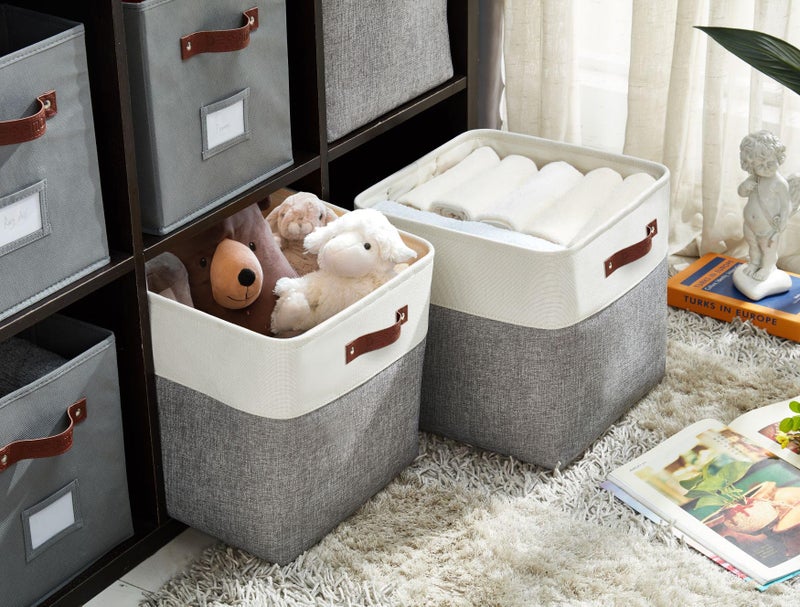 DECOMOMO Storage Cubes, 12x12 Storage Bins, Baskets for Shelves (Grey & White, Cube 12" - 4 Pack) - Image 3